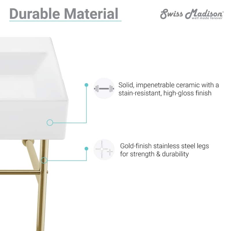 Claire Ceramic Console Sink White Basin Gold Legs
