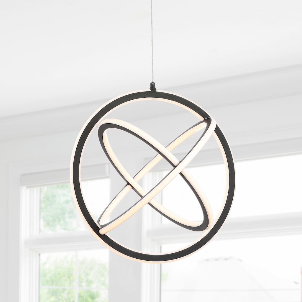 Orbit 16.5" Adjustable Integrated LED Metal Pendant, Black by JONATHAN Y
