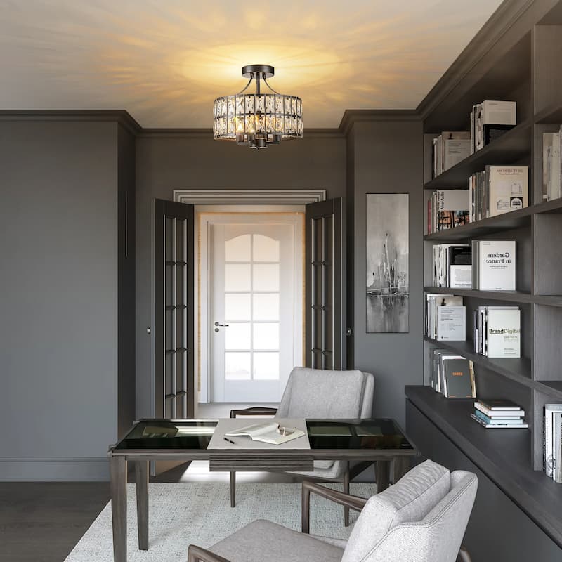 4-Light Modern Vintage Drum Crystal Semi-Flush Mount Ceiling Light