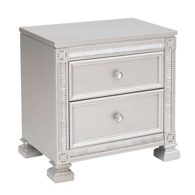 Glamorous Modern Design 1pc Nightstand of 2x Drawers Faux Crystal Knobs Furniture