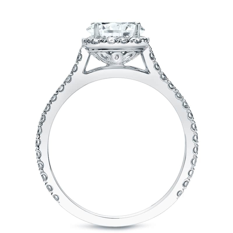 Auriya Platinum 1 1/2ctw Cushion-cut Halo Diamond Engagement Ring Certified (H-I, I1-I2)