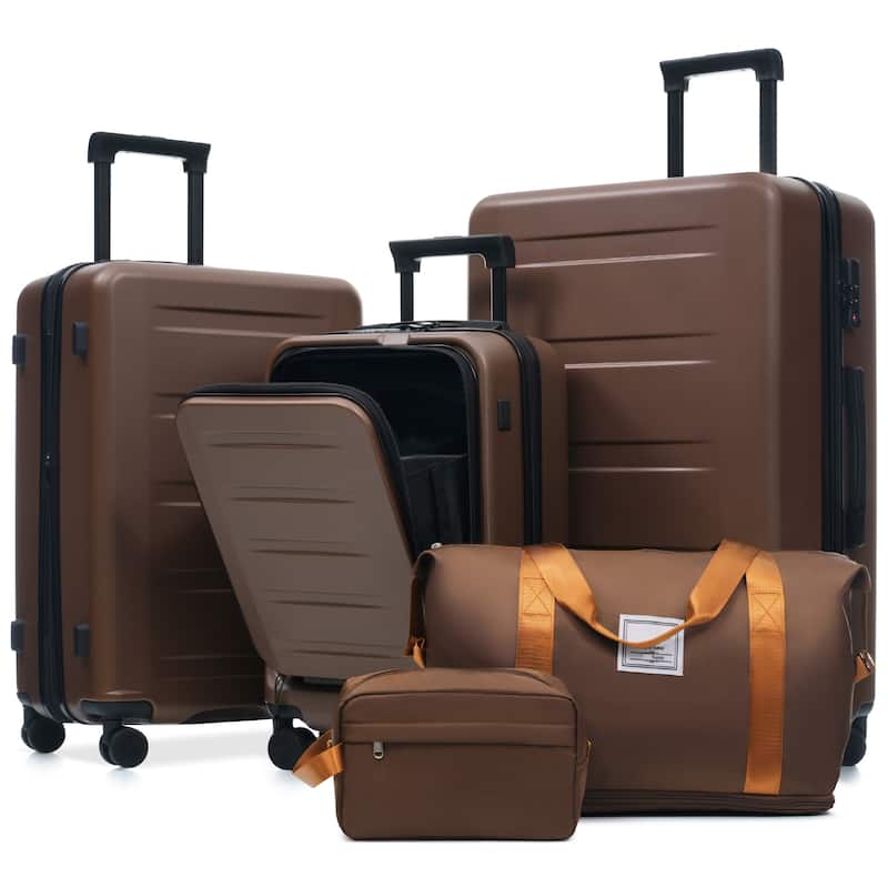 Luggage Sets 5 Piece with Front Opening, Hardside Expandable Carry On Suitcase Set with Double Spinner Wheel, with USB Port