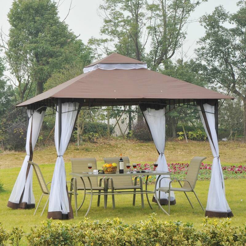 Outsunny 10'x10' Metal Outdoor Patio Gazebo Canopy Pavilion Grill Gazebo with Mesh Netting, and Double-Tier Roof