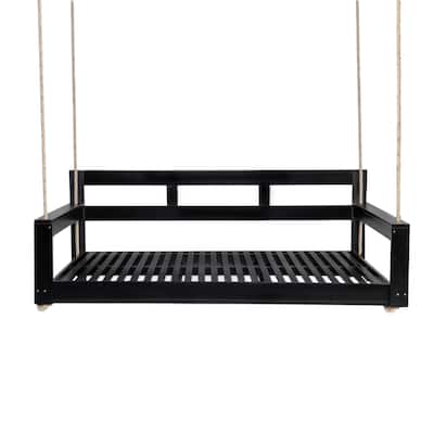 Solid Wood Twin-Size Porch Swing Daybed – 4-Rope Hanging Garden Bench for Backyard & Outdoor Lounging‌
