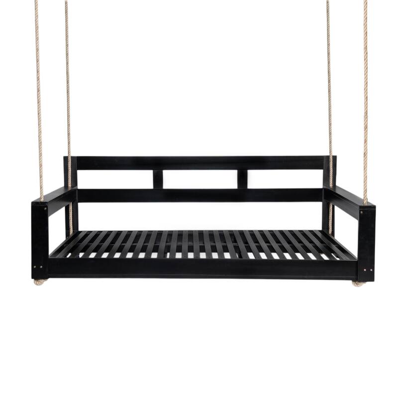 Wooden Twin Size Porch Swing Daybed, Outdoor Porch Swing Bench Chair Hanging Chair with 4 Hanging Ropes