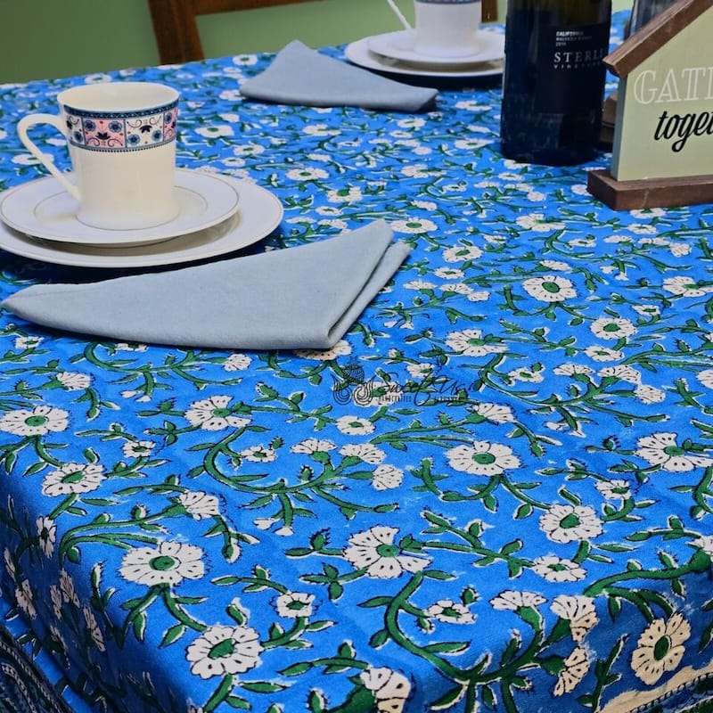 Royal Paisley Floral Cotton Block Print Tablecloth Rectangle