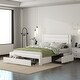 preview thumbnail 19 of 24, Leather Upholstered Platform Bed with Drawers and Charging Station,Queen Size White