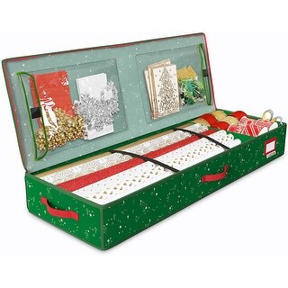 Gift Wrap Organizer and Storage Box Holds 24 Rolls-Green Stars