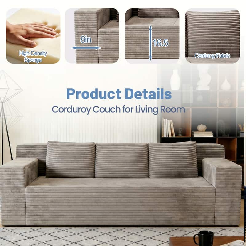 71" Corduroy Fabric 3-Seater Sectional Sofa, No Assembly Required