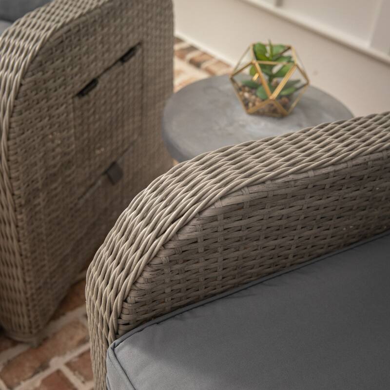 Indoor/Outdoor Wicker Rattan Recliner with Flip-Up Side Table