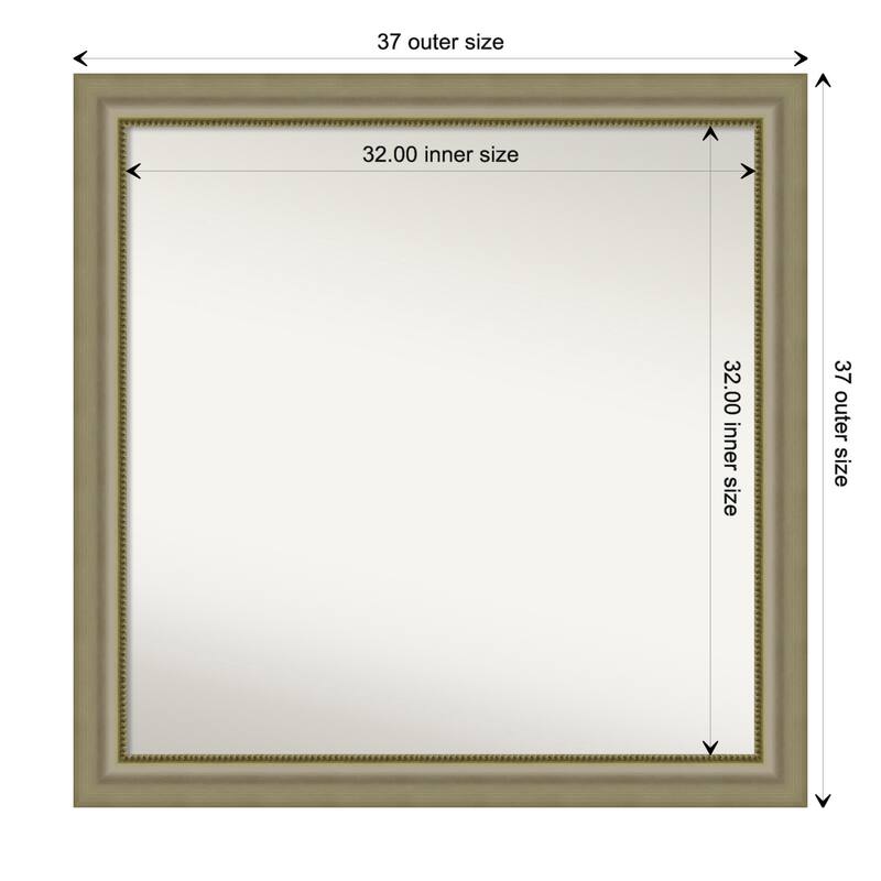 Vegas Silver Framed Non-Beveled Custom Wall Mirror, Bathroom Vanity Mirror - Outer Size: 36.75 x 36.75