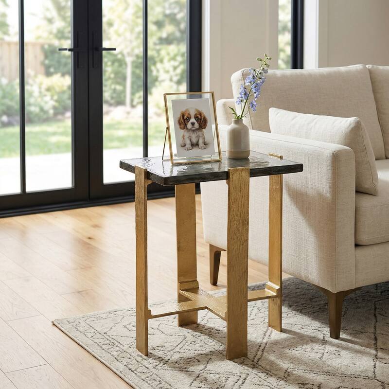 Accent Side Table with Metal Base - Gold, 22"