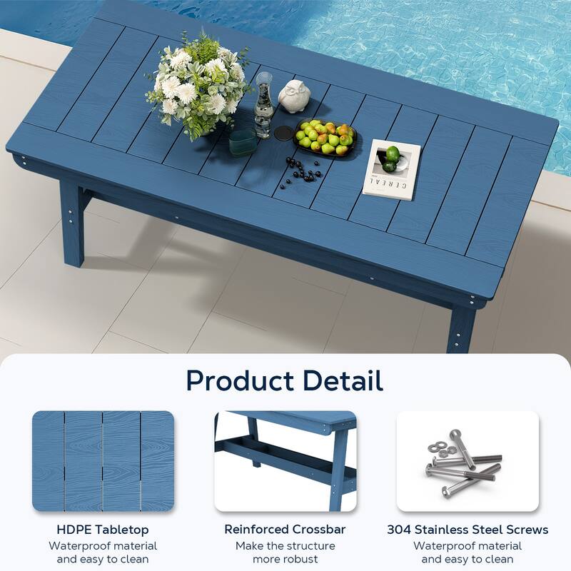67.91in HDPE Rectangular Patio Dining Table with Umbrella Hole for 4 to 6 People - N/A