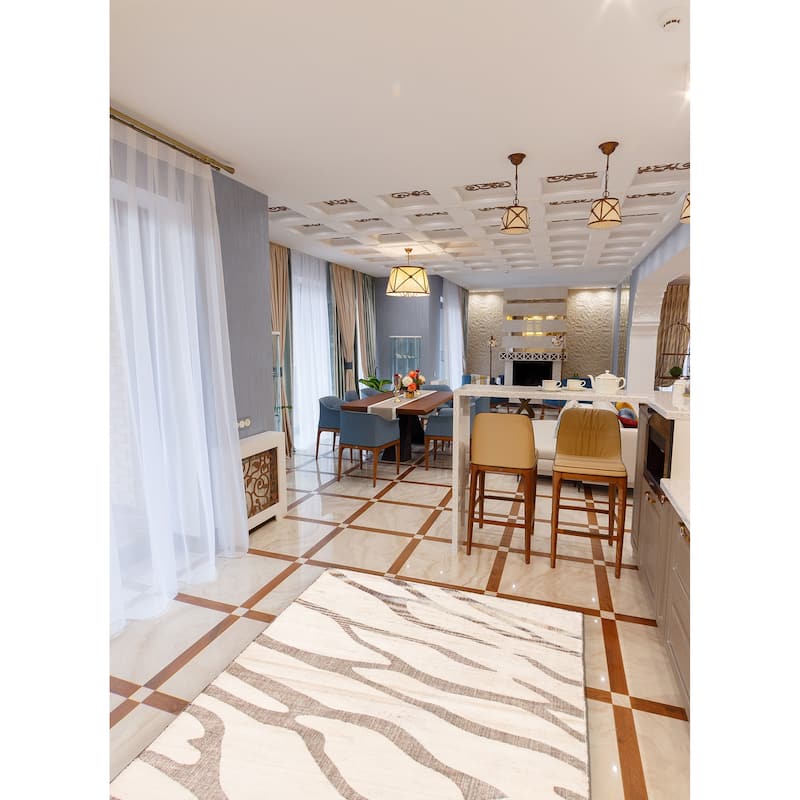 ECARPETGALLERY Hand-knotted Tangier Cream Viscose, Wool Rug - 5'0 x 8'0