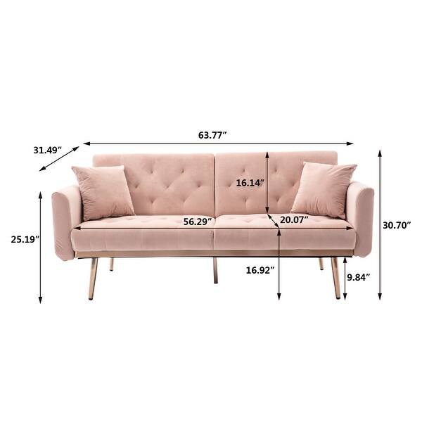 dimension image slide 4 of 7, Velvet Upholstered Tufted Loveseats Sleeper Sofa With Rose Golden Legs