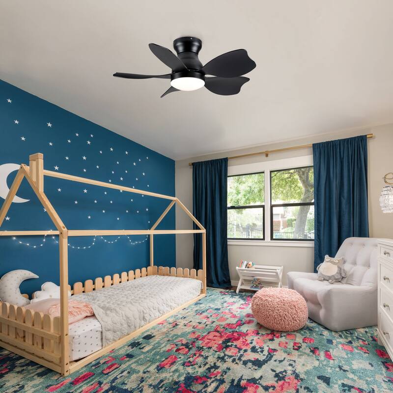 Modern Small Ceiling Fan Light with 3 Color Temperatures and 5 Blades, 6 Adjustable Wind Speeds for Bedroom and Living Room