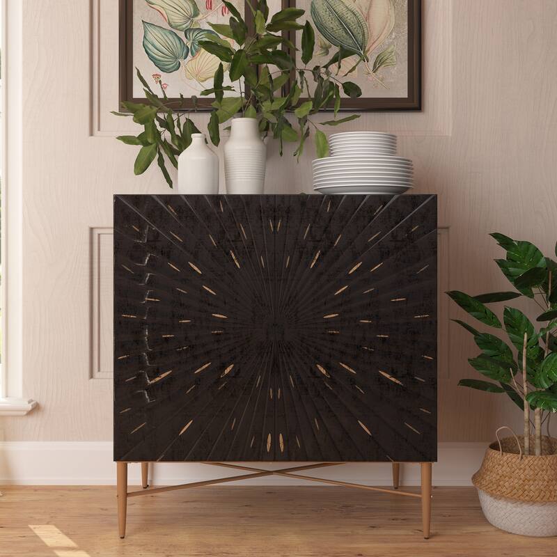 Clihome 2 Door Vintage Wood Media Storage Accent Cabinet - Black