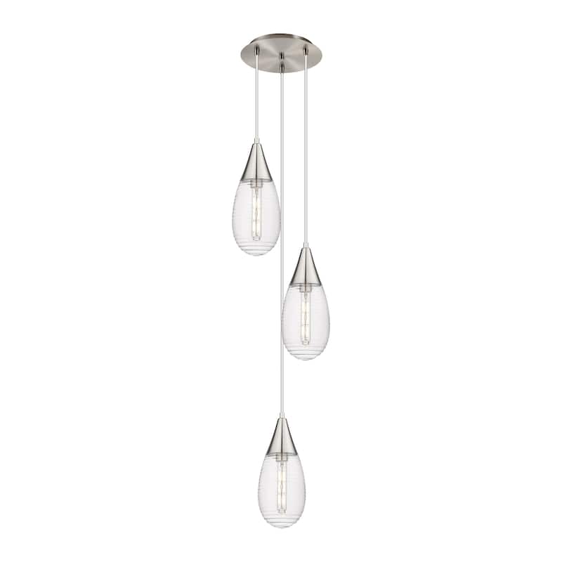 Innovations Lighting Malone - 3 Light 6" Cord Hung Multi Pendant - 10" Canopy - Striped Clear/Brushed Satin Nickel