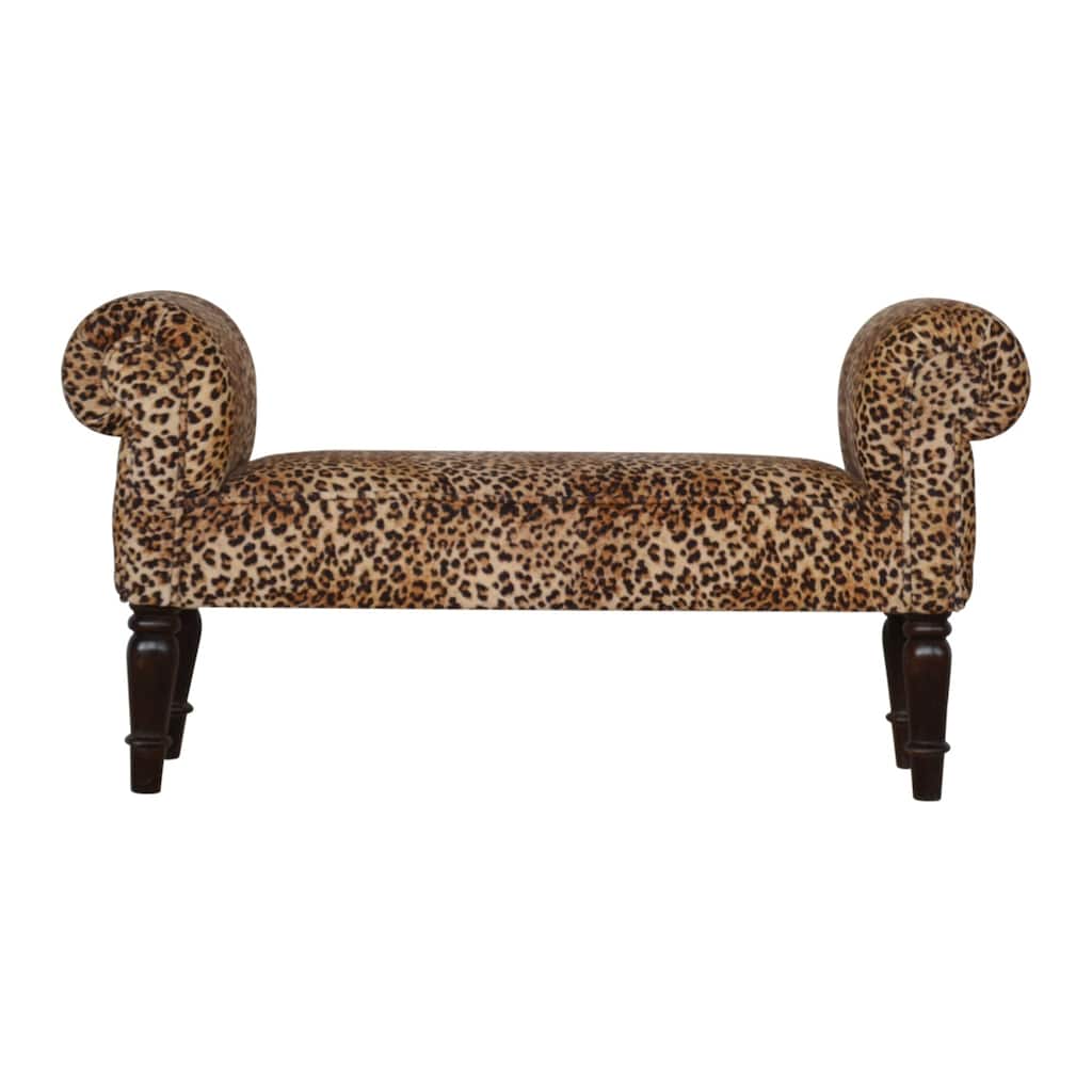 Artisan Furniture Solid Wood Leopard Print Velvet Bench, Velvet Material