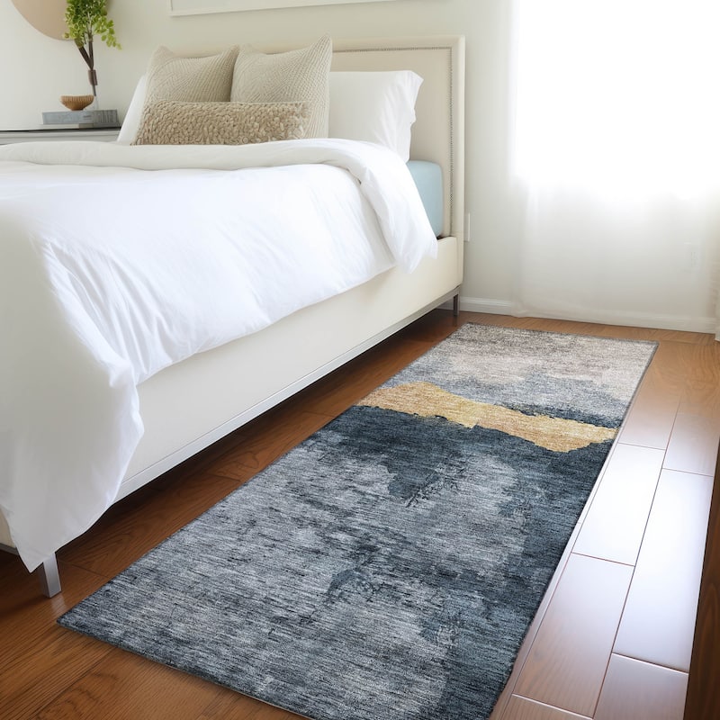 Machine Washable Indoor/ Outdoor Modern Contemporary Chantille Rug - Blue - 2'3" x 7'6"