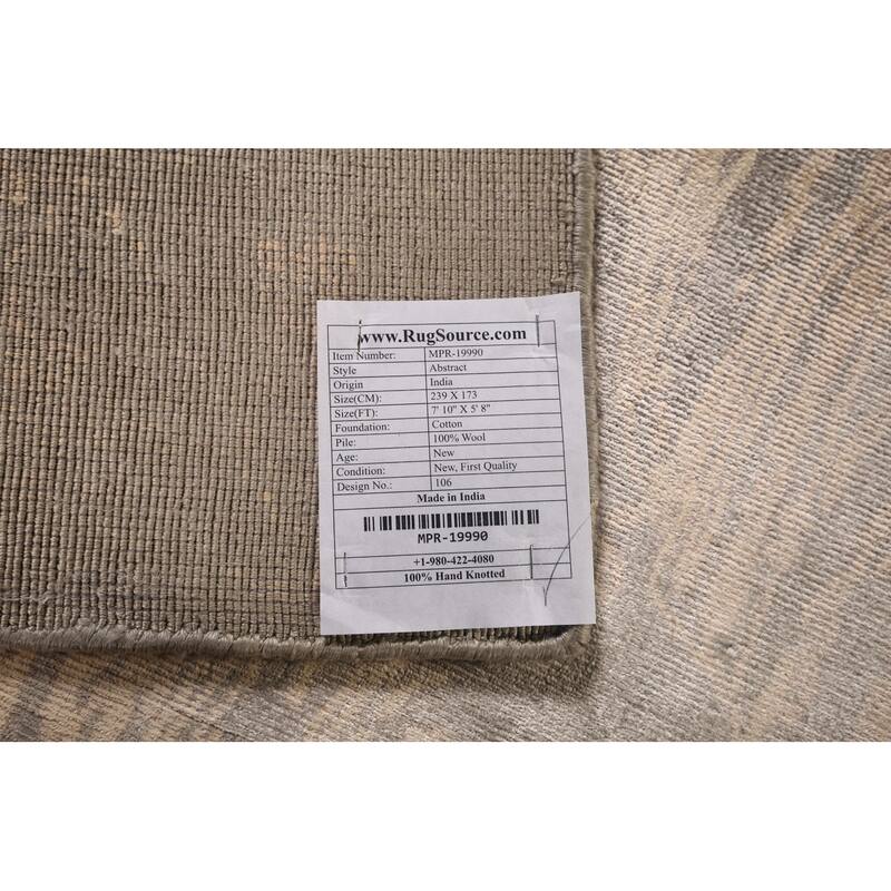 Abstract Indian Area Rug Hand-Knotted Oriental Wool Carpet - 5'8"x 7'10"