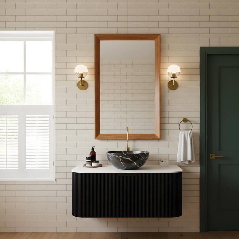 Wall Mounted Bathroom Vanity with Black Bowl Ceramic Basin