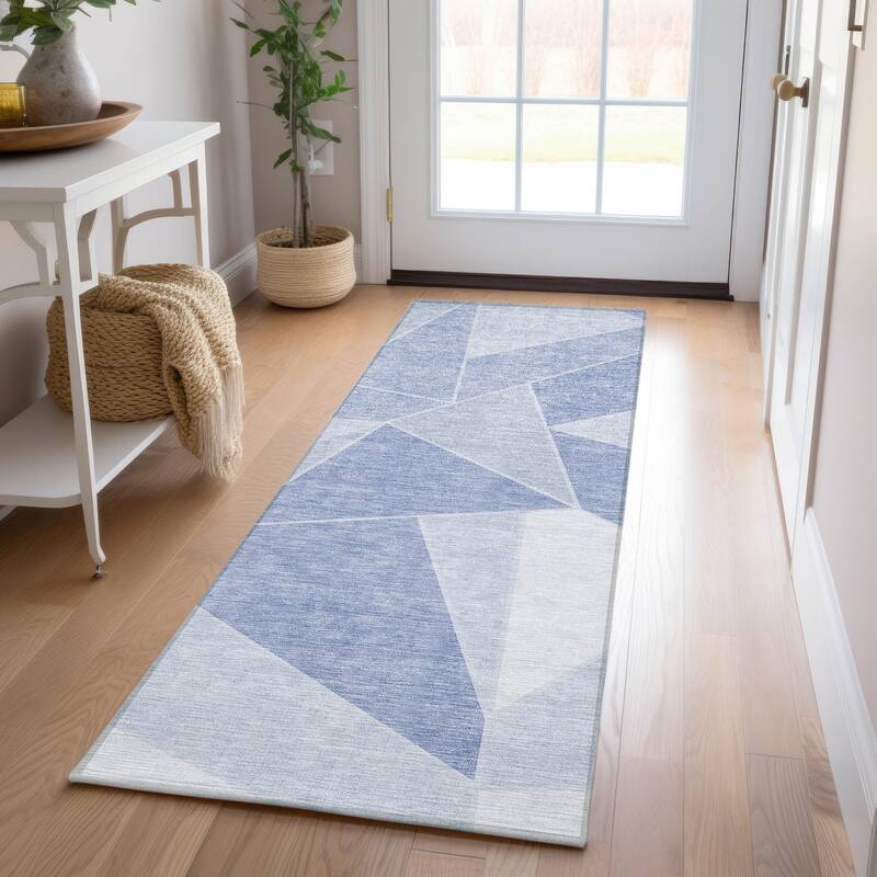 Machine Washable Indoor/ Outdoor Chantille Modern Mosaic Rug - Sky - 2'3" x 7'6"