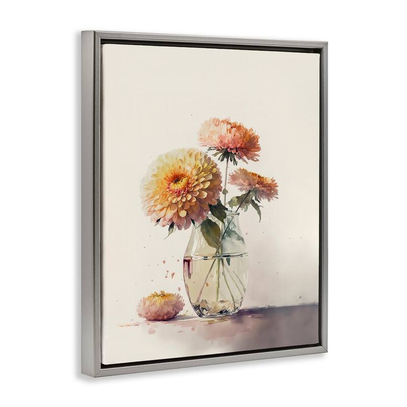 Stupell Blooming Dahlias Painting Framed Floater Canvas Wall Art Design by Leah McLean
