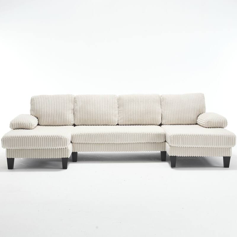 Symmetrical Corduroy Double Chaise Couch U-shaped Sectional Sofa