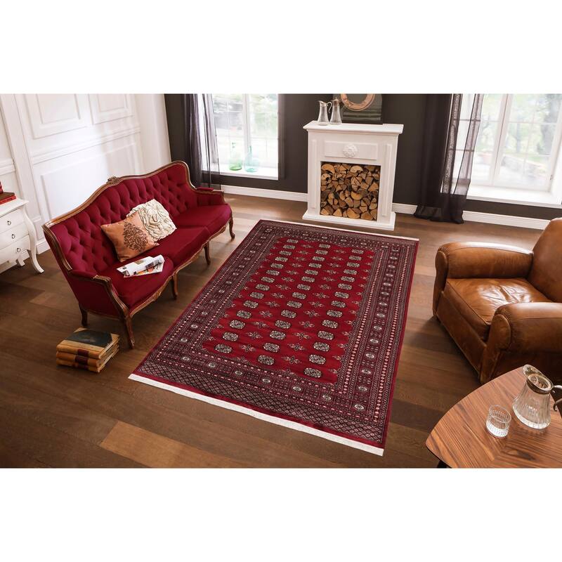 Tribal Bokhara Rush Red/Beige Hand Knotted Wool Rug - 6'0'' x 8'4''