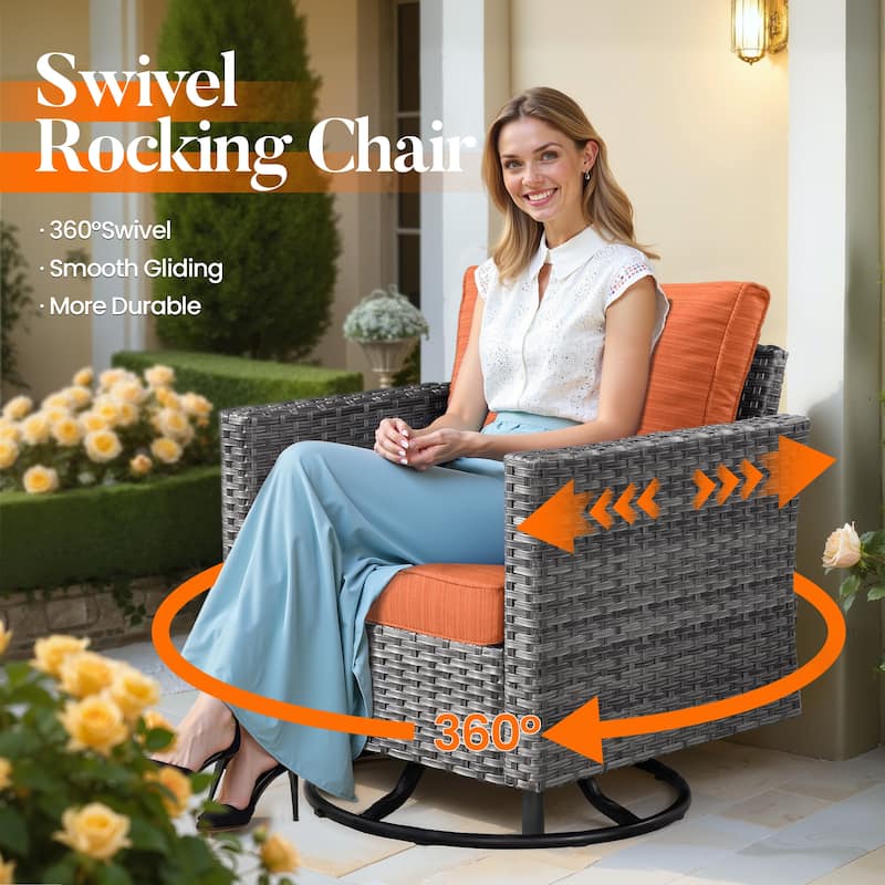 HOOOWOOO 9-piece Grey Wicker Patio Outdoor Sectional Set with Swivel Rocking Chair