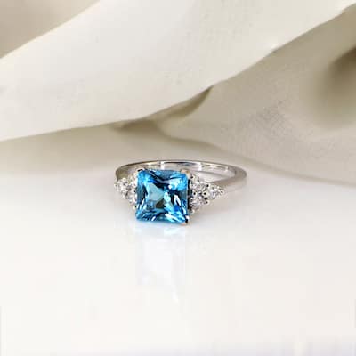Auriya 3 1/10ct Princess-cut Sky Blue Topaz and Diamond Engagement Ring 1/3ctw 14k Gold