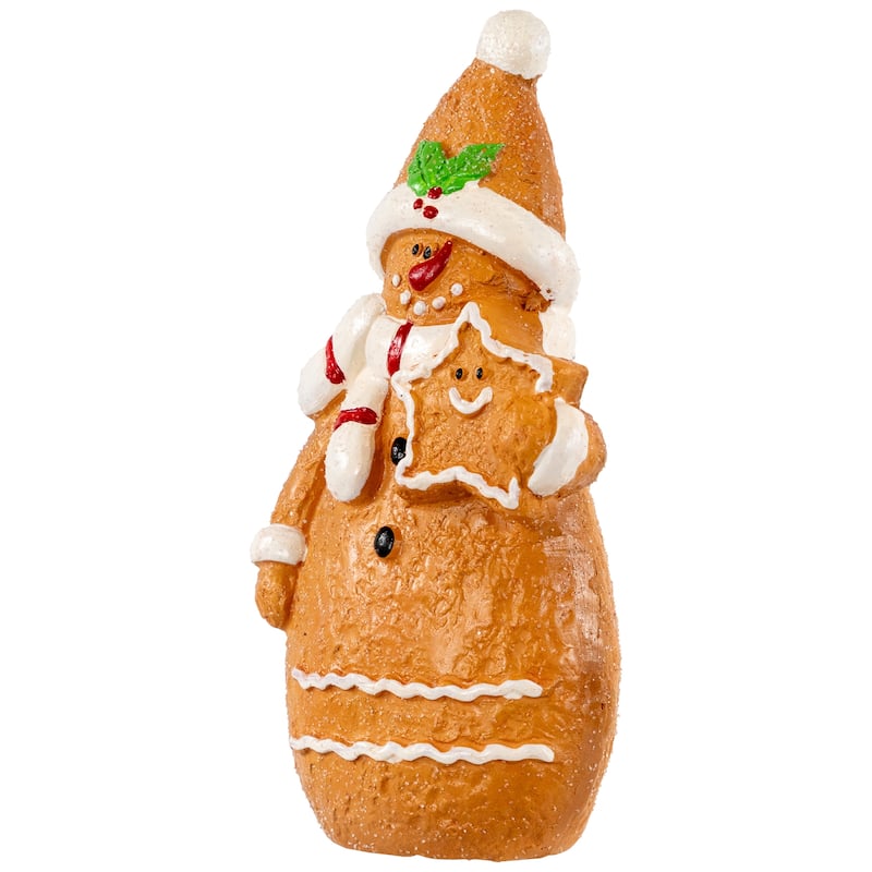 Frosted Gingerbread Snowman with Star Cookie Christmas Figurine - 7.5"