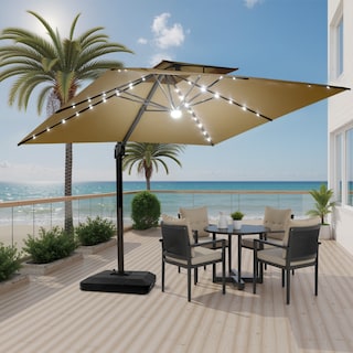 Pellebant 11X11 FT Outdoor Square Cantilever Patio Umbrella Solar LED Lighted with Premium Base Stand