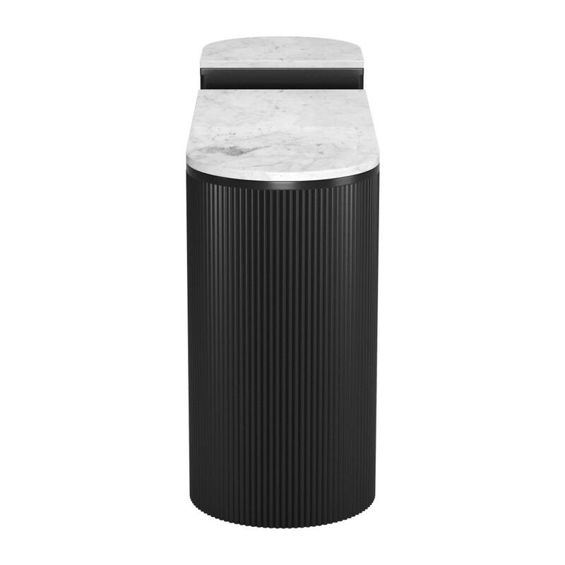 HomeRoots Set of Two 35" White and Black Genuine Marble and Solid Wood Oval Solid Console Tables