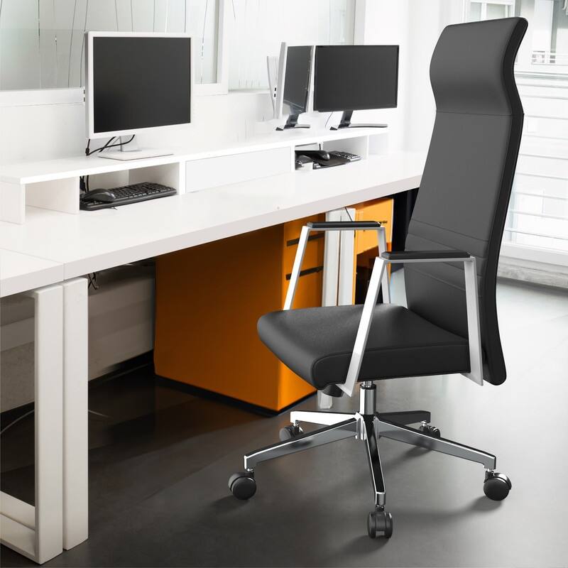 Aleen Ergonomic Leather Office Chair with High Back, 360° Swivel, Adjustable Height, Tilt Mechanism & Iron Frame