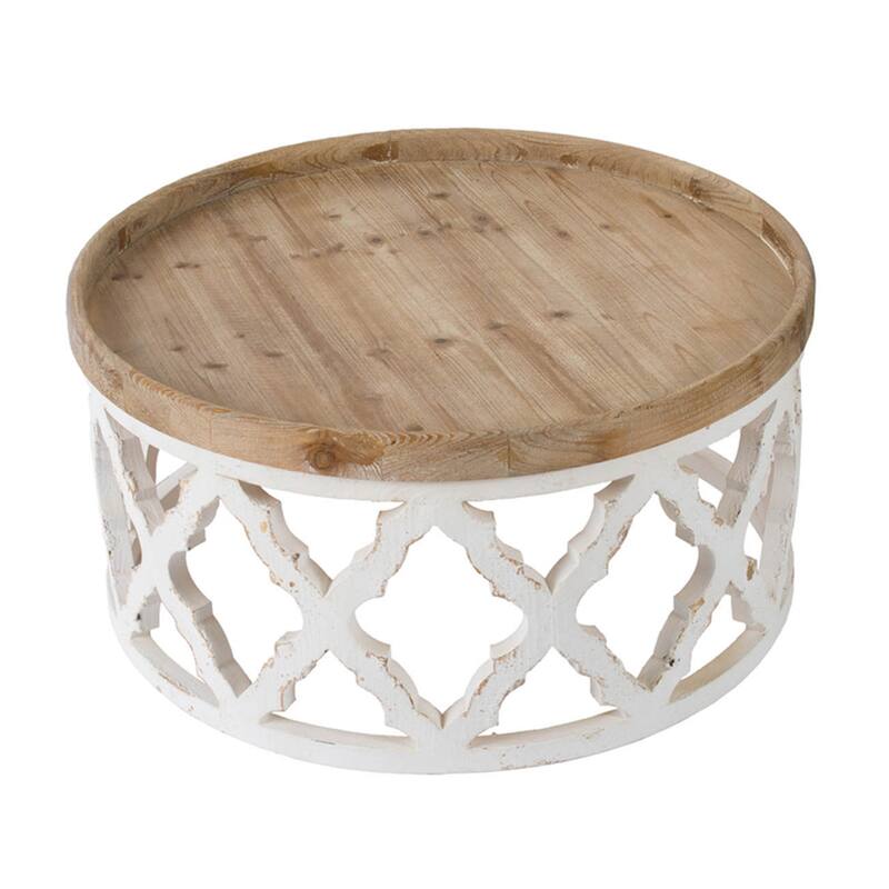 Weathered Style Lattice Round Coffee Table - 32" - White and Brown