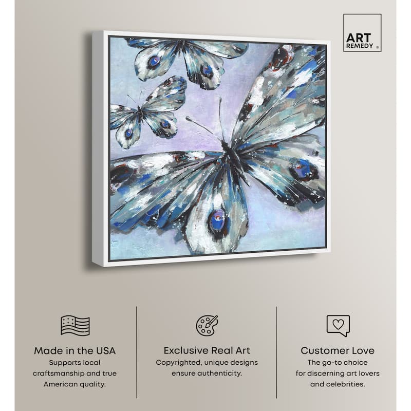 Art Remedy Butterfly Trio Framed Butterfly 1 Piece Canvas Wall Art