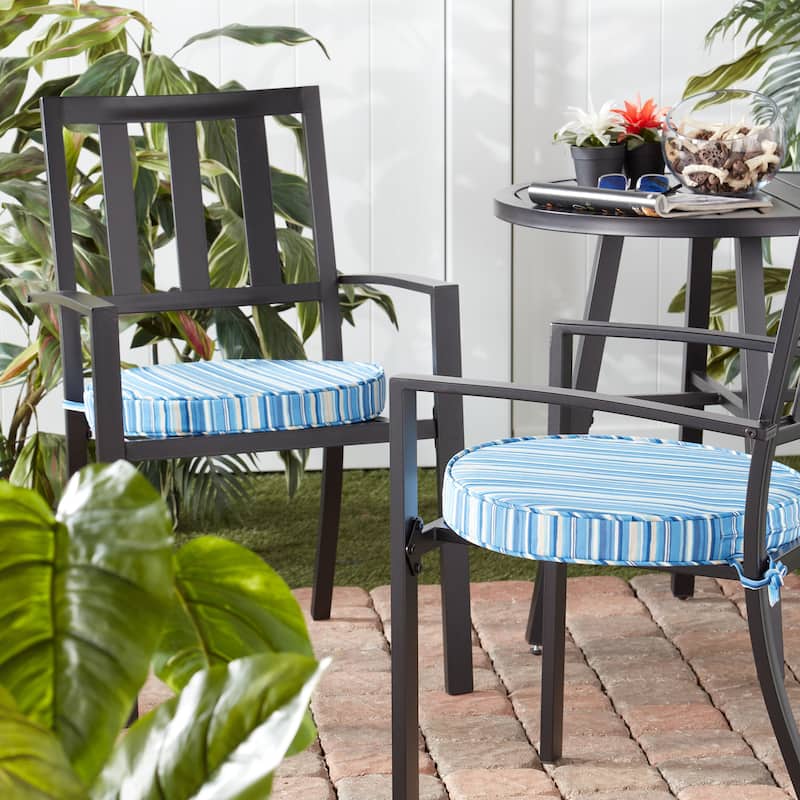 Greendale Home Fashions 18" Round Outdoor Chair Pad (Set of 2) - Sapphire Stripe