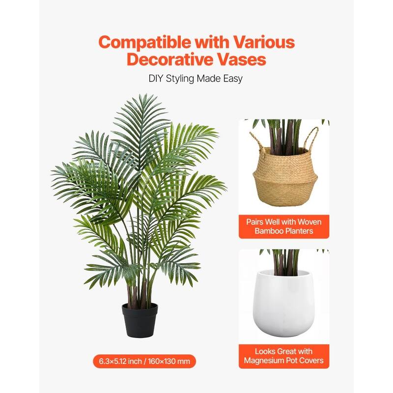 Green Lifelike Faux Areca Palm Tree with Moss-Covered Planter for Indoor Plant Decoration