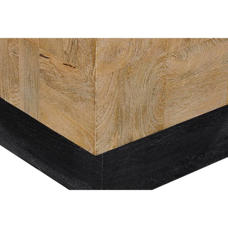 Brown Solid Mango Wood Square End Table with Black Base Natural Finish - 22” x 22” x 22” (D x W x H)