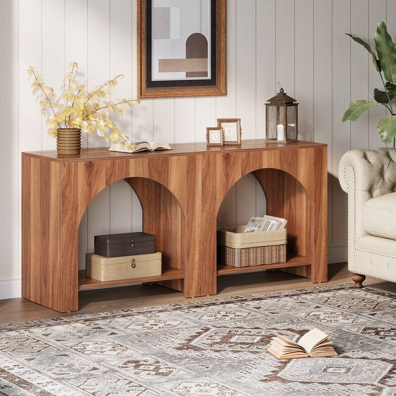 Rustic Wood End Table 2 Tier Side Table with Storage for Living Room