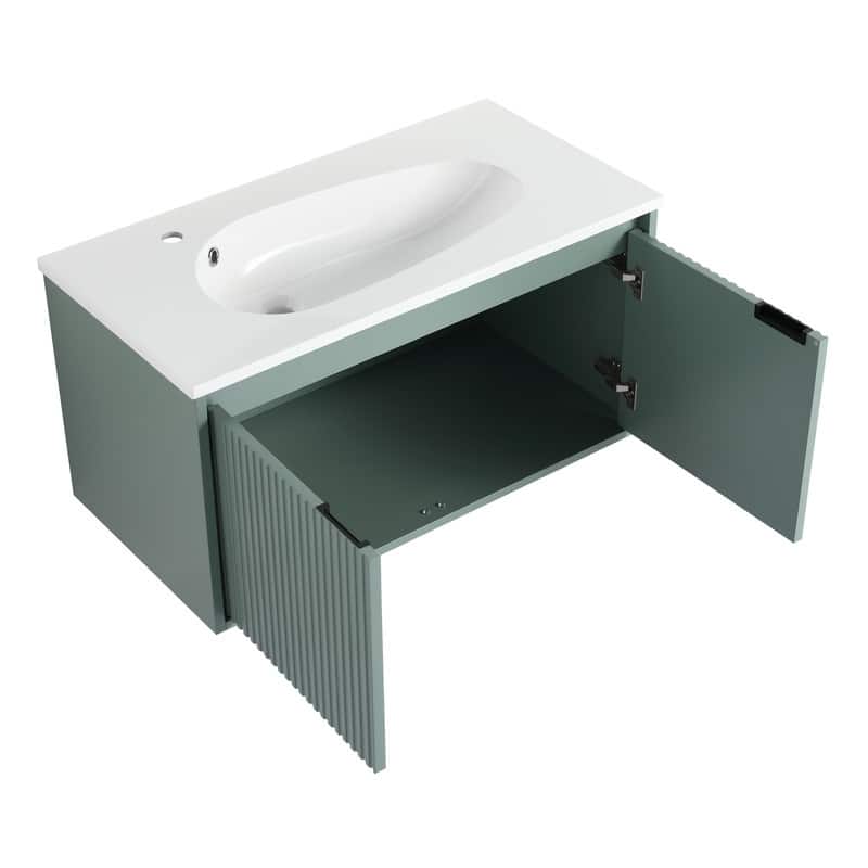 Green 36" Wall Mounted Bathroom Vanity Cabinet with Sink