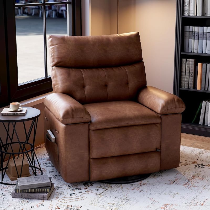 360 Swivel Rocking Chair Massage Recliner Sofa Chair for Living Room, Nursery - Brown