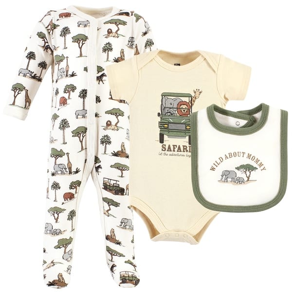 slide 1 of 1, Hudson Baby Infant Boy Cotton Sleep and Play, Bodysuit and Bandana Bib Set, Going On Safari 0-3 Months - Going On Safari