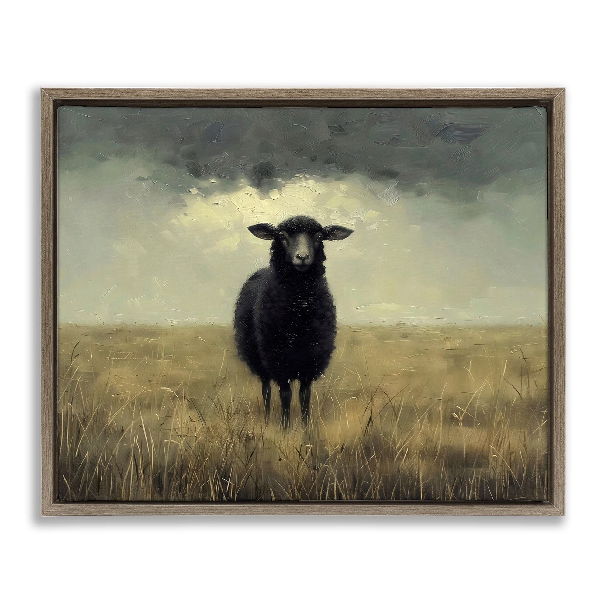 Stupell Black Sheep in Field Framed Floater Canvas Wall Art Design By Arlington Prints