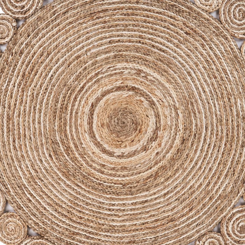Bera Boho Braided Tan/Off-White Round Jute Indoor Area Rug by Sevita
