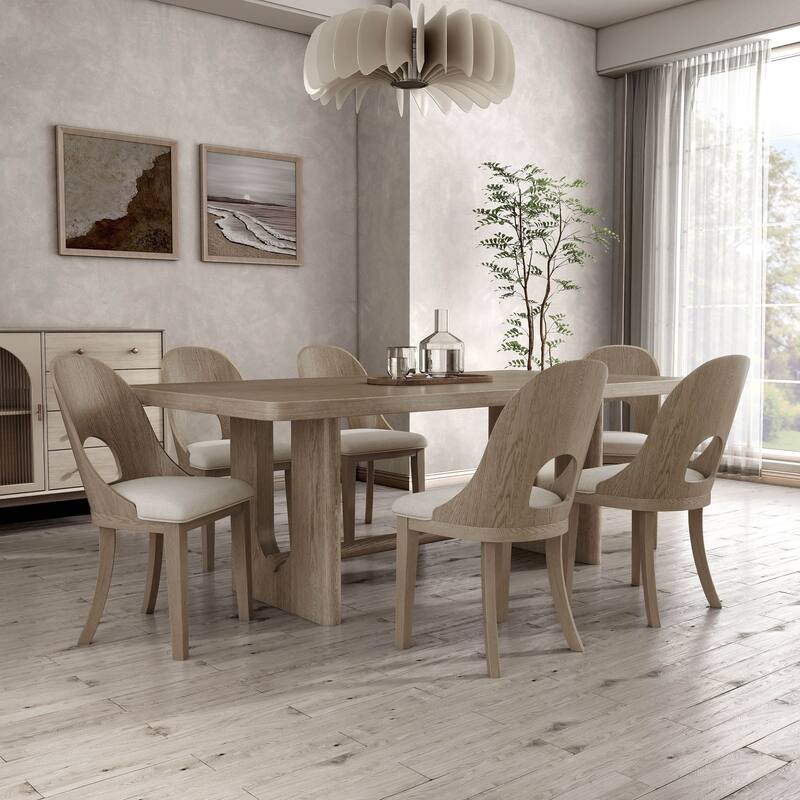 Furniture of America Piez Modern 7-Piece Solid Wood Dining Table Set - White Oak