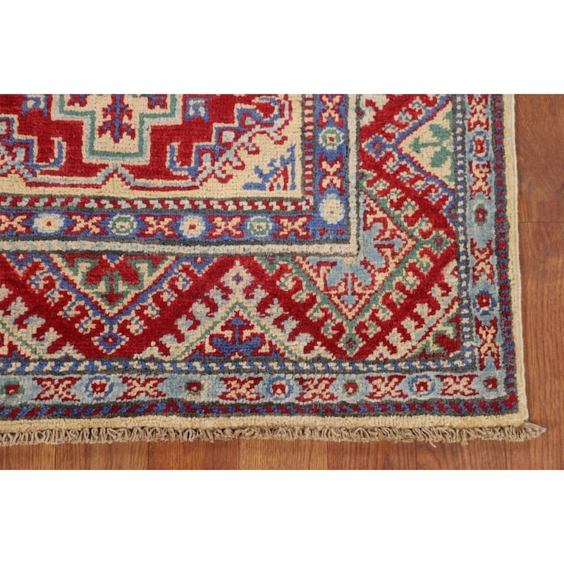 Geometric Kazak Oriental Accent Rug Handmade Bedroom Wool Carpet - 2'7" x 3'10"