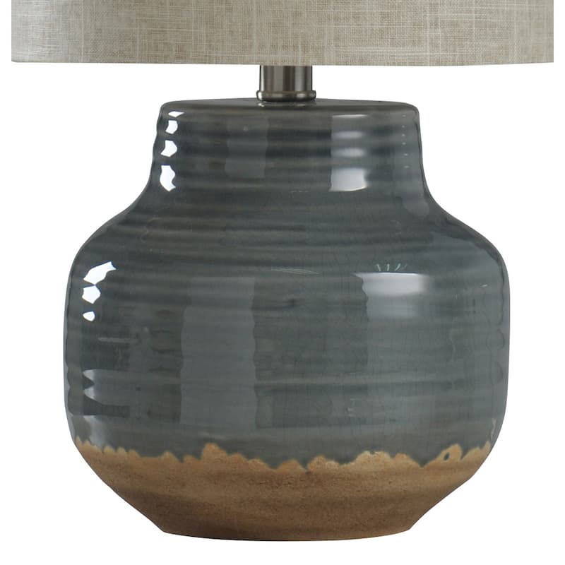 StyleCraft Prova Grey Ceramic Table Lamp - Beige Hardback Fabric Shade